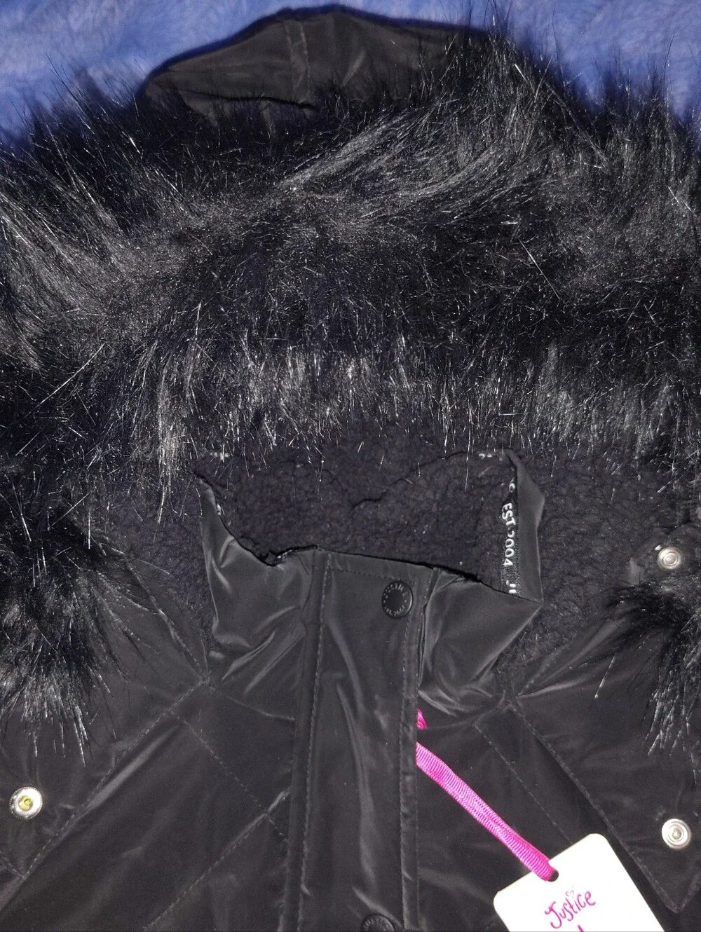 Justice Black Puffer Jacket with Faux Fur Hood